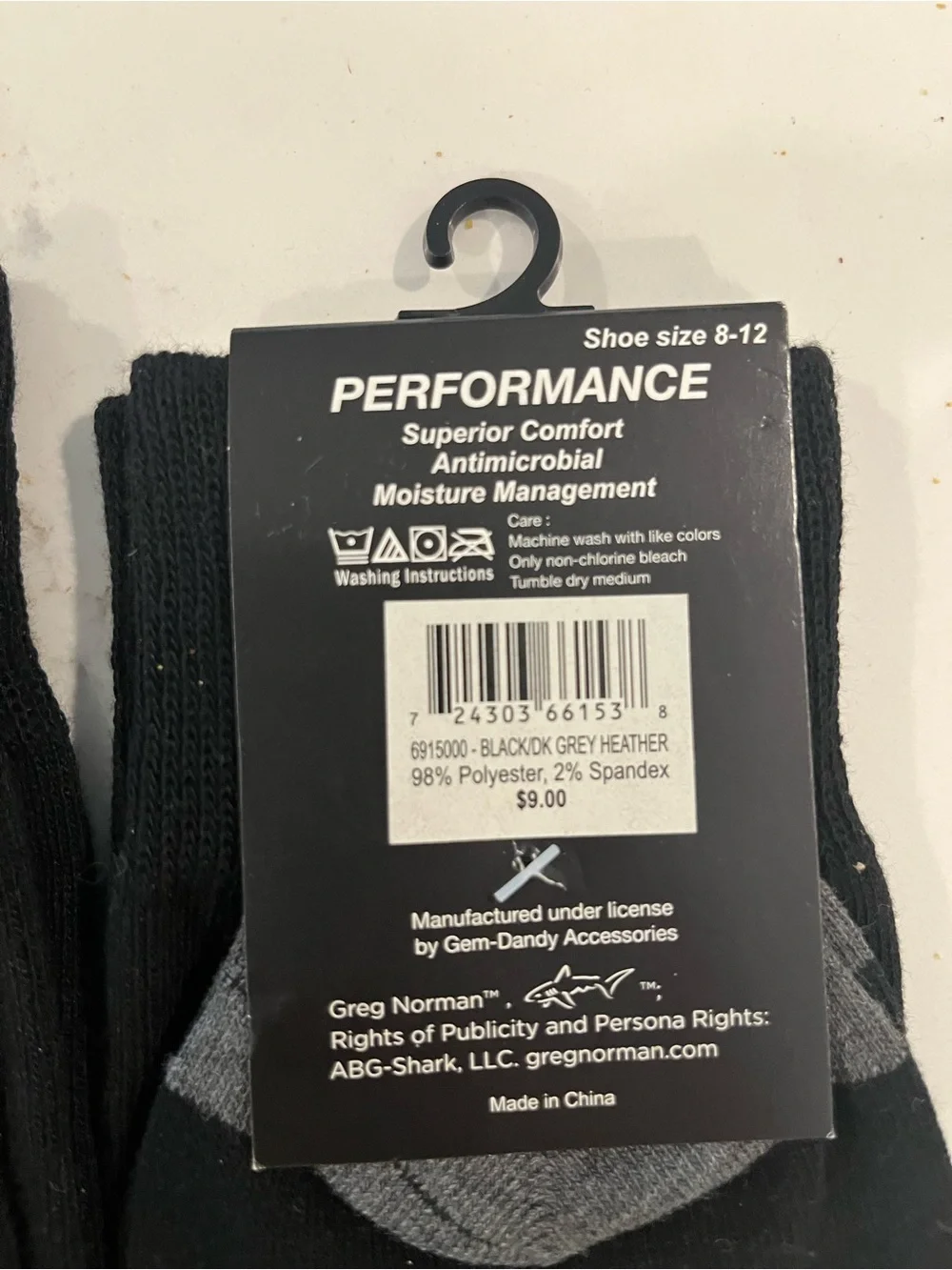 Greg Norman Collection Performance Dress Socks Black Shoe Size 8-12 (2 Pairs)